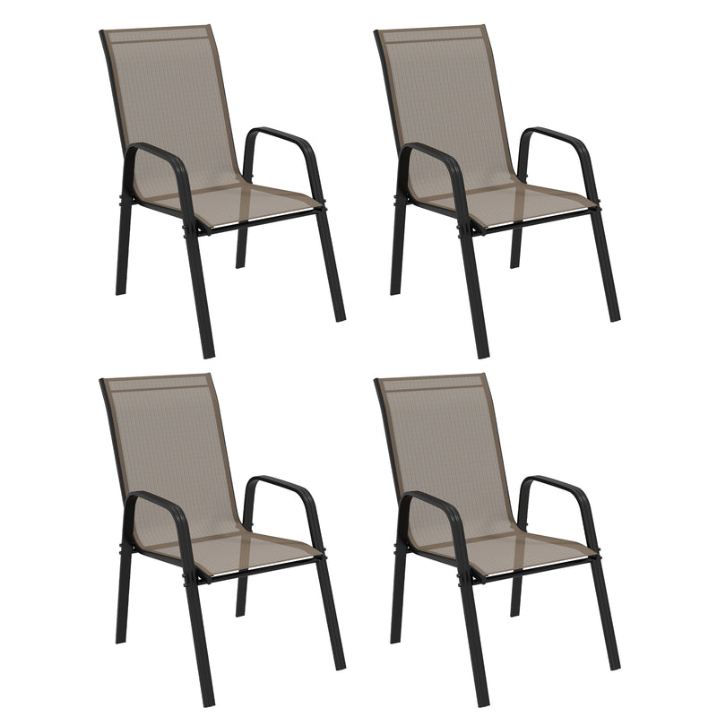 Set of 4 Stackable Grey Mesh Garden Chairs Lightweight and Space Saving Design