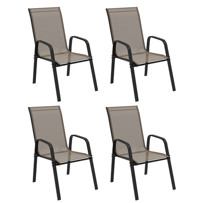 Set of 4 Stackable Grey Mesh Garden Chairs Lightweight and Space Saving Design
