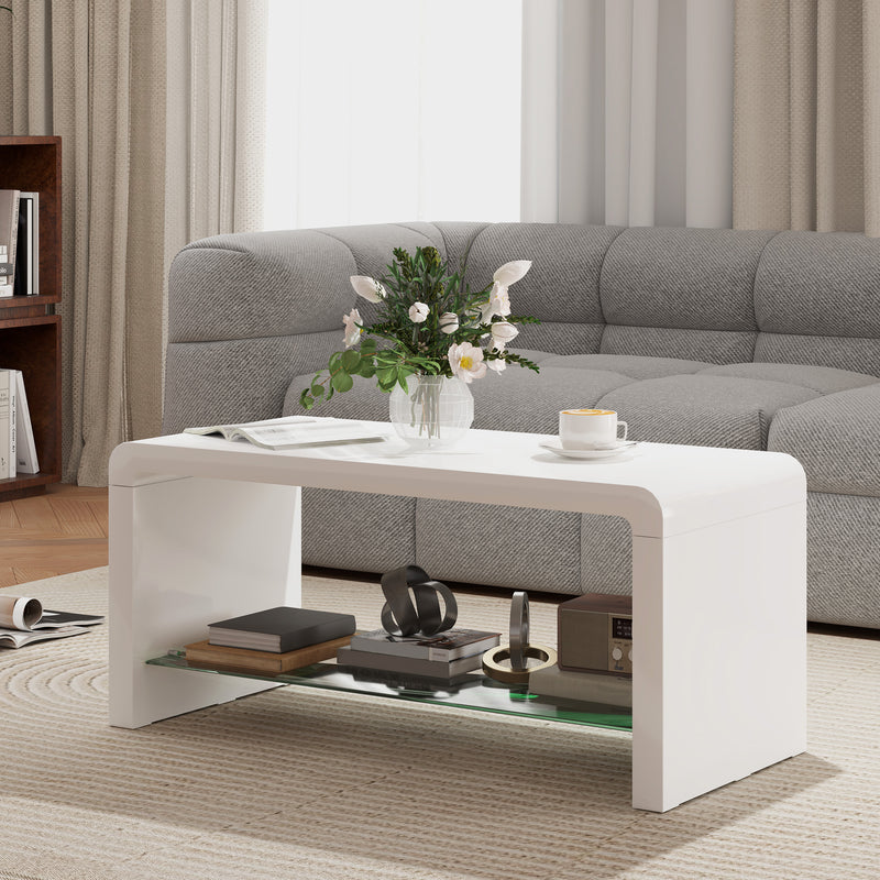 Curved White High Gloss Coffee Table Modern Design by HOMCOM