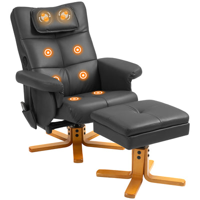 Black Faux Leather Massage Recliner Chair with Storage Ottoman by HOMCOM