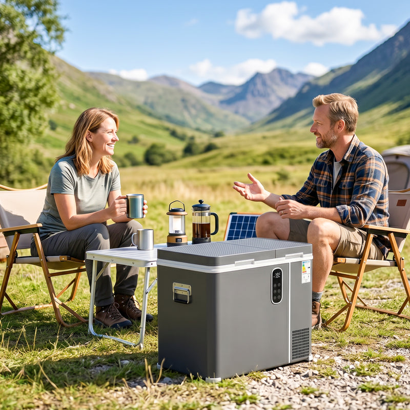 Portable Dual-Zone Fridge Freezer for Camping and Road Trips with Fast Cooling Grey