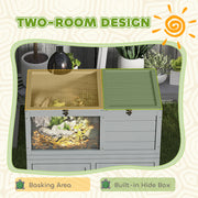 Wooden Tortoise House with Storage Cabinet Openable Top and Lamp Holder Light Grey by PawHut