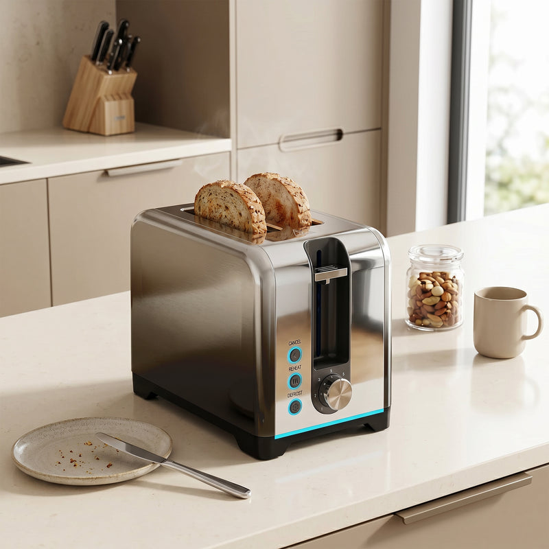 2 Slice Toaster with Wide Slots and 7 Browning Settings for Easy Breakfast Black