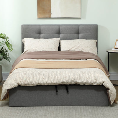 Grey Double Ottoman Bed Frame with Gas Lift for Extra Storage Space 4ft6 Size Homcom