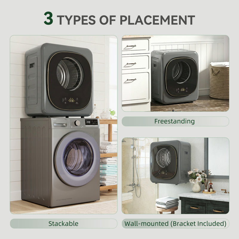 Tumble Dryer for Small Spaces 4 kg Capacity with Quick Drying and Easy Touch Controls Grey AOSOM
