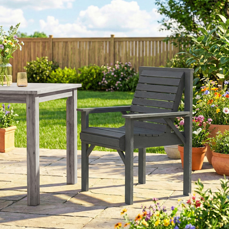 Garden Chair for Relaxing Outdoors with Curved Seat and Water Resistant Fir Wood Grey Outsunny