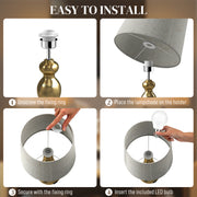 Set of 2 Modern Bedside Table Lamps with USB Charging and 3 Light Modes, Gold Tone AOSOM