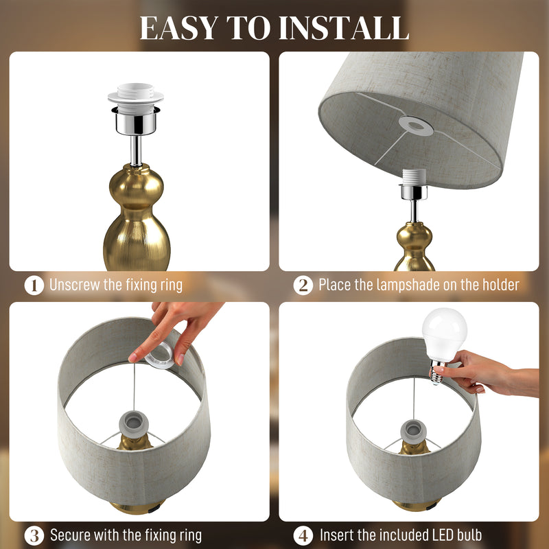 Set of 2 Modern Bedside Table Lamps with USB Charging and 3 Light Modes, Gold Tone AOSOM