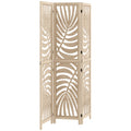 3 Panel Folding Room Divider with Palm Leaf Design for Home Office Privacy, Natural Wood AOSOM
