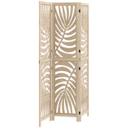 3 Panel Folding Room Divider with Palm Leaf Design for Home Office Privacy, Natural Wood AOSOM