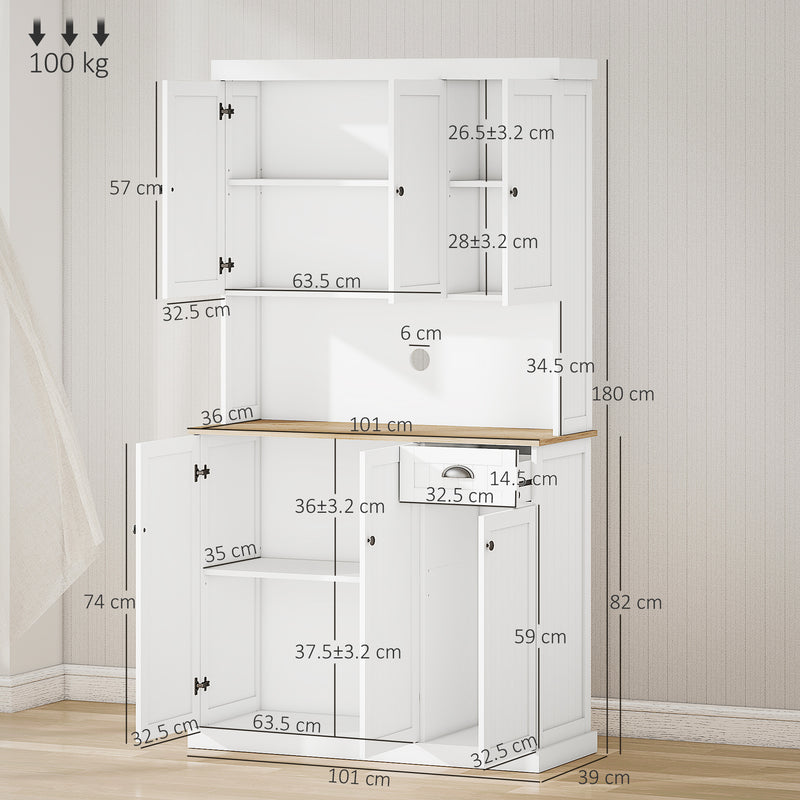 Freestanding Kitchen Storage Cabinet with Open Countertop and Drawer 180cm White