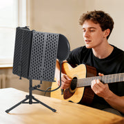 Foldable Studio Microphone Isolation Shield With Pop Filter And Tripod Stand Black AOSOM