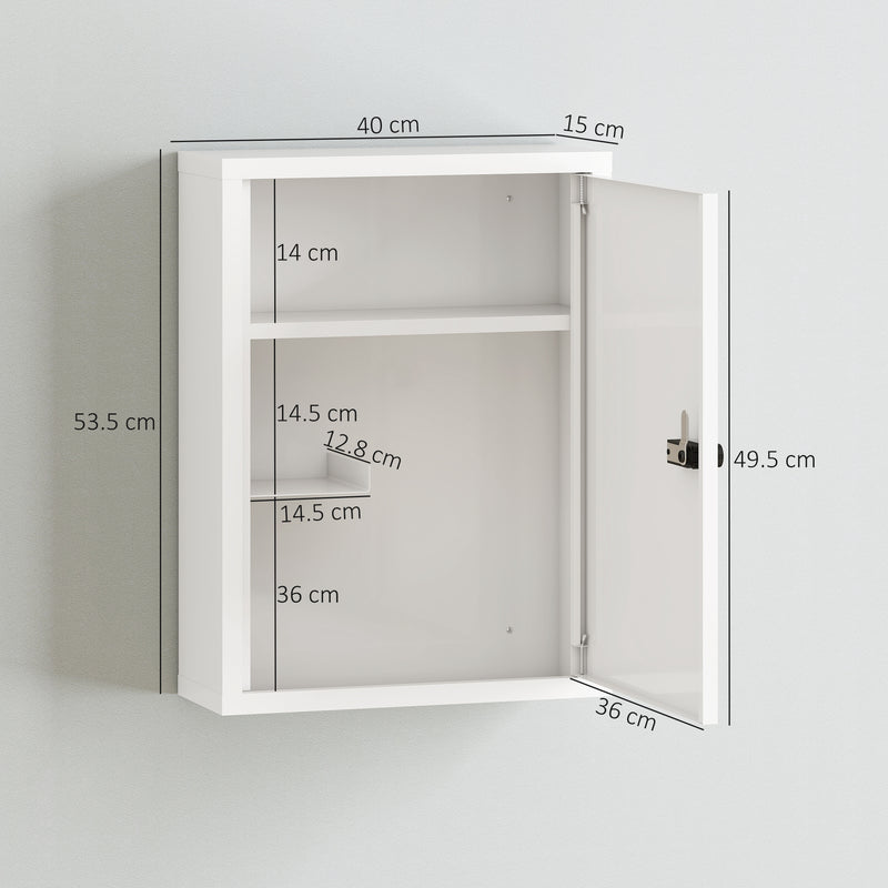 Locking Medicine Cabinet with Combination Code for Safe Organised Storage White Red