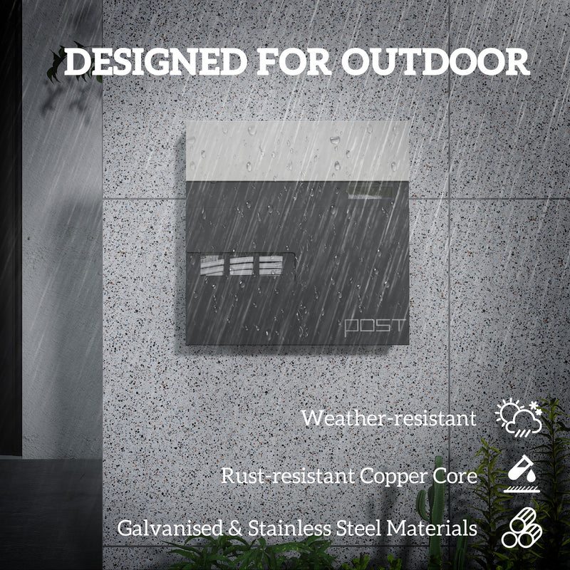 Wall Mounted Lockable Post Box with Viewing Window and Weatherproof Design in Charcoal Grey by HOMCOM