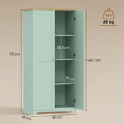 Tall Green Freestanding Storage Cabinet For Kitchen with 4 Shelves - Modern Design 80x48x172cm Homcom