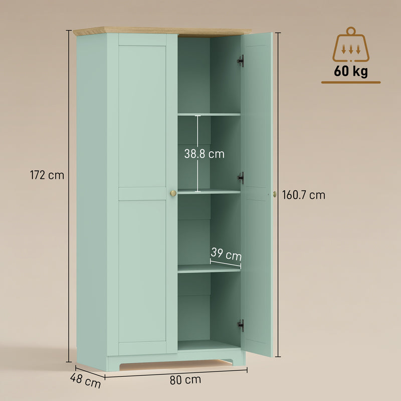 Tall Green Freestanding Storage Cabinet For Kitchen with 4 Shelves - Modern Design 80x48x172cm Homcom