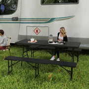 Folding Picnic Table and Bench Set for Camping and Outdoor Dining with Carry Handles Black AOSOM
