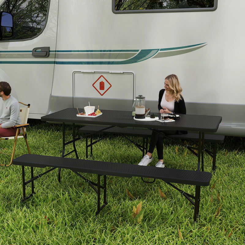 Folding Picnic Table and Bench Set for Camping and Outdoor Dining with Carry Handles Black AOSOM