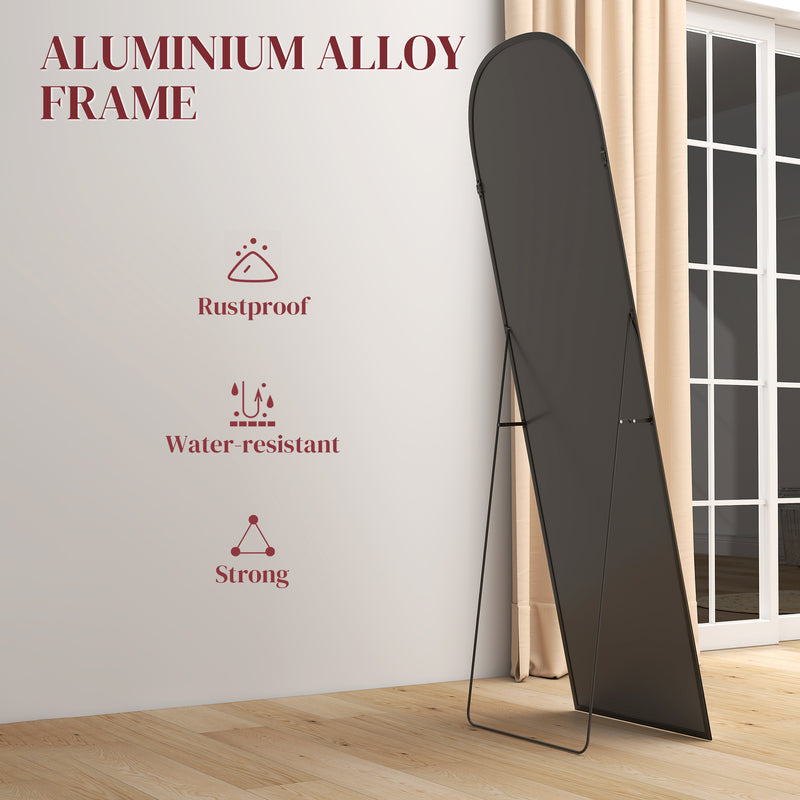 Black 165cm Full Length Standing Mirror With Aluminium Frame For Bedroom Or Hallway