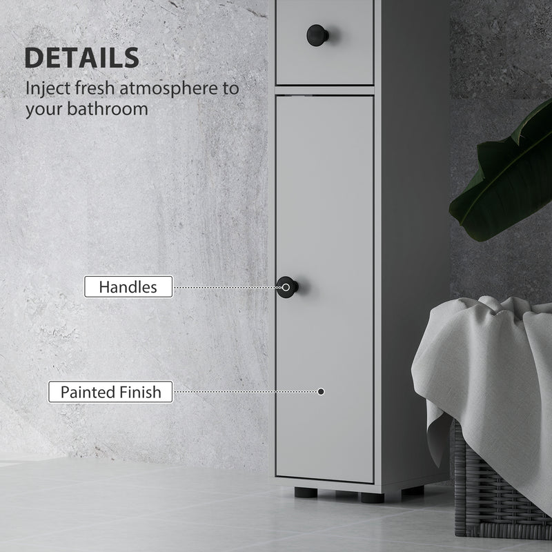 Tall Slim Bathroom Storage Cabinet with Shelves Drawer and Cupboards Space Saving, Grey