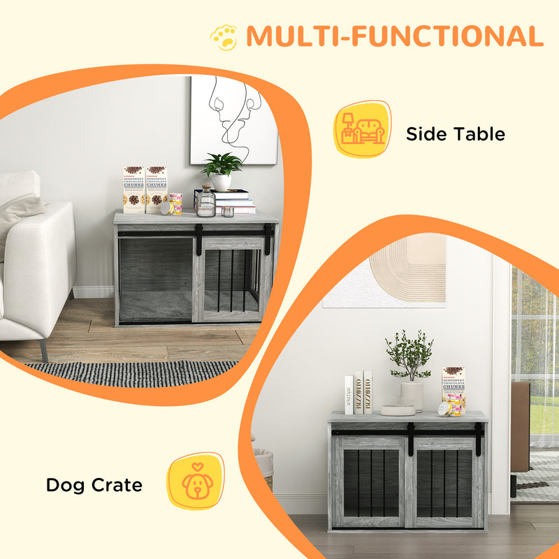 Large Dog Crate Furniture with Removable Cushion Doubles as Side Table Grey