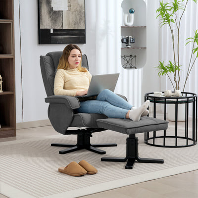 Charcoal Grey Velvet Rocker Swivel Recliner Chair with Footstool for Home Comfort