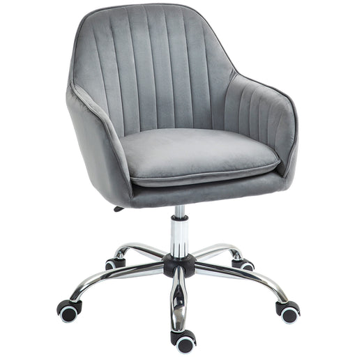 Grey Velvet Swivel Desk Chair with Adjustable Height and Wheels by HOMCOM