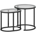 Set of 2 Glass Top Coffee Tables for Extra Living Room Surface Space Black and Clear
