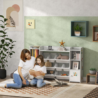Kids Storage Unit with 8 Removable Bins and Bookshelf Ideal for Toys and Books, White