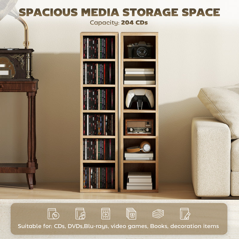 CD and Media Storage Shelves Set of 2 with Adjustable Compartments Oak AOSOM