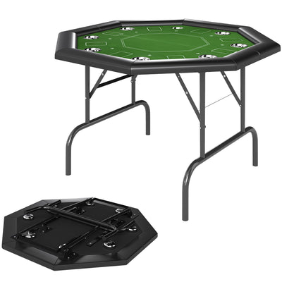 8 Player Folding Poker Table Green Octagon with Cup Holders and Padded Edge by SPORTNOW AOSOM