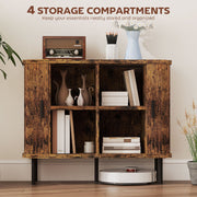 Mid Century Sideboard Storage Cabinet With Sliding Doors And Steel Legs For Kitchen, Rustic Brown