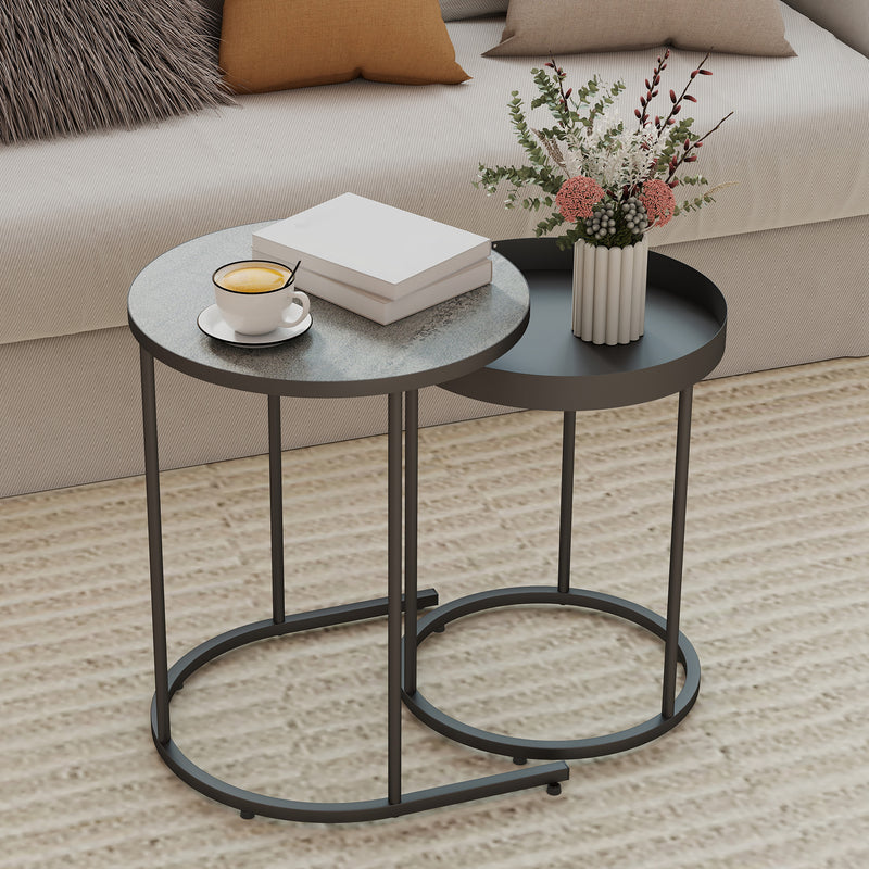 Set of 2 Round Nesting Side Tables Ideal for Living Room or Bedroom Use Grey
