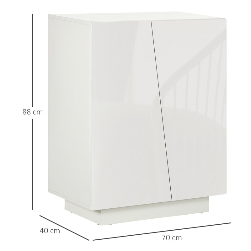 Freestanding High Gloss Storage Cabinet With Adjustable Shelves For Home Organisation White
