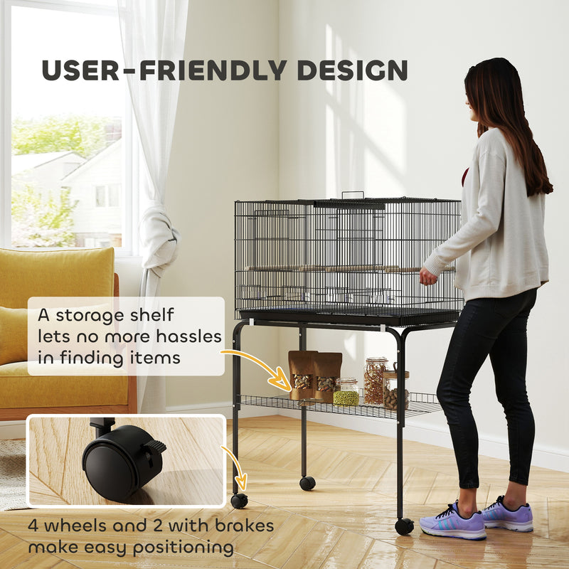 Large Bird Cage with Divider and Slide Out Tray for Budgies Canaries Lovebirds Black