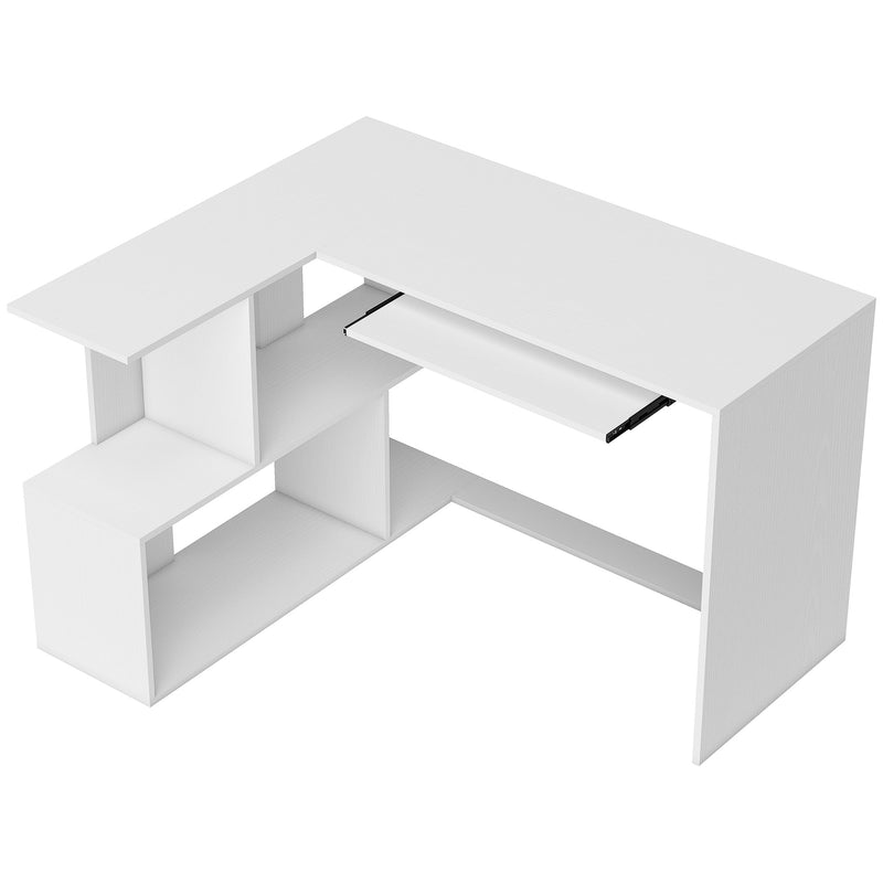 L Shaped Corner Desk with Shelves and Keyboard Tray for Small Home Office White