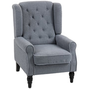 Retro Wingback Accent Chair With Button Tufted Upholstery For Living Room And Bedroom Grey