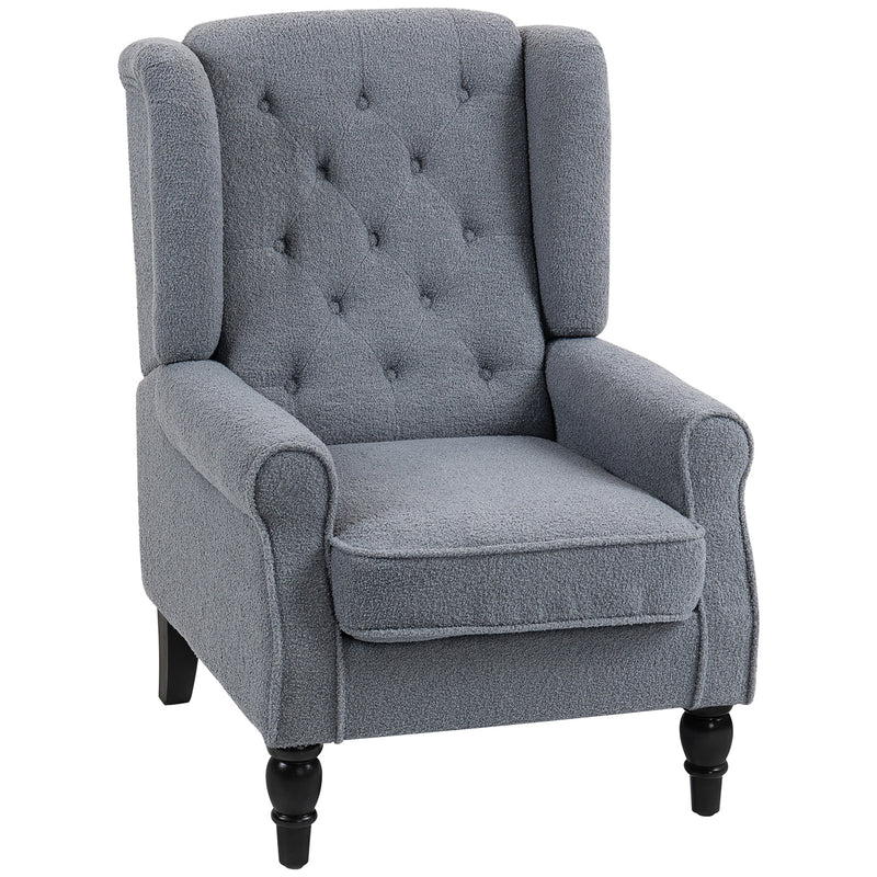 Retro Wingback Accent Chair With Button Tufted Upholstery For Living Room And Bedroom Grey