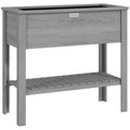 Outsunny Wooden Raised Garden Bed, Elevated Planter Box with Storage Shelf and Drainage Holes, Raised Planter with Legs, Grey AOSOM