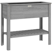 Outsunny Wooden Raised Garden Bed, Elevated Planter Box with Storage Shelf and Drainage Holes, Raised Planter with Legs, Grey AOSOM