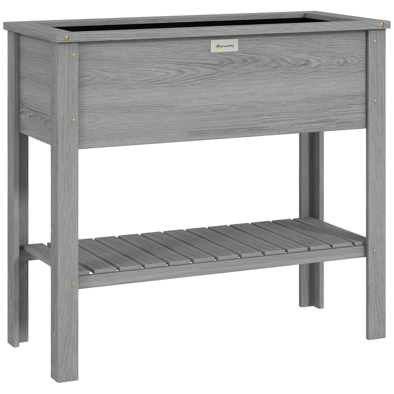 Outsunny Wooden Raised Garden Bed, Elevated Planter Box with Storage Shelf and Drainage Holes, Raised Planter with Legs, Grey AOSOM