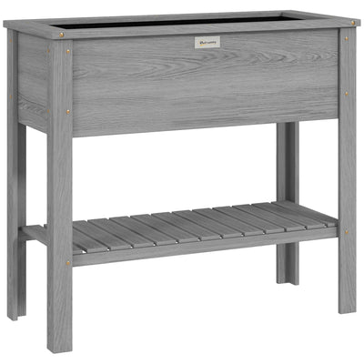Outsunny Wooden Raised Garden Bed, Elevated Planter Box with Storage Shelf and Drainage Holes, Raised Planter with Legs, Grey AOSOM