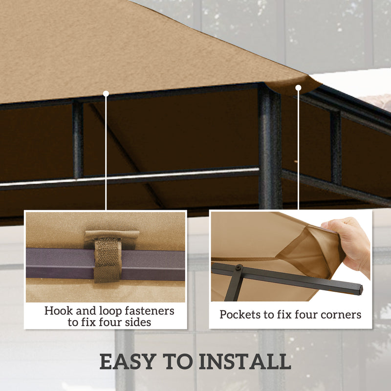 3 x 3 m Garden Gazebo Roof Canopy Replacement With Drainage Holes Top Cover Beige AOSOM