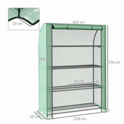 4 Tier Mini Greenhouse with Roll Up Door and Shelves for Indoor Outdoor Use Green
