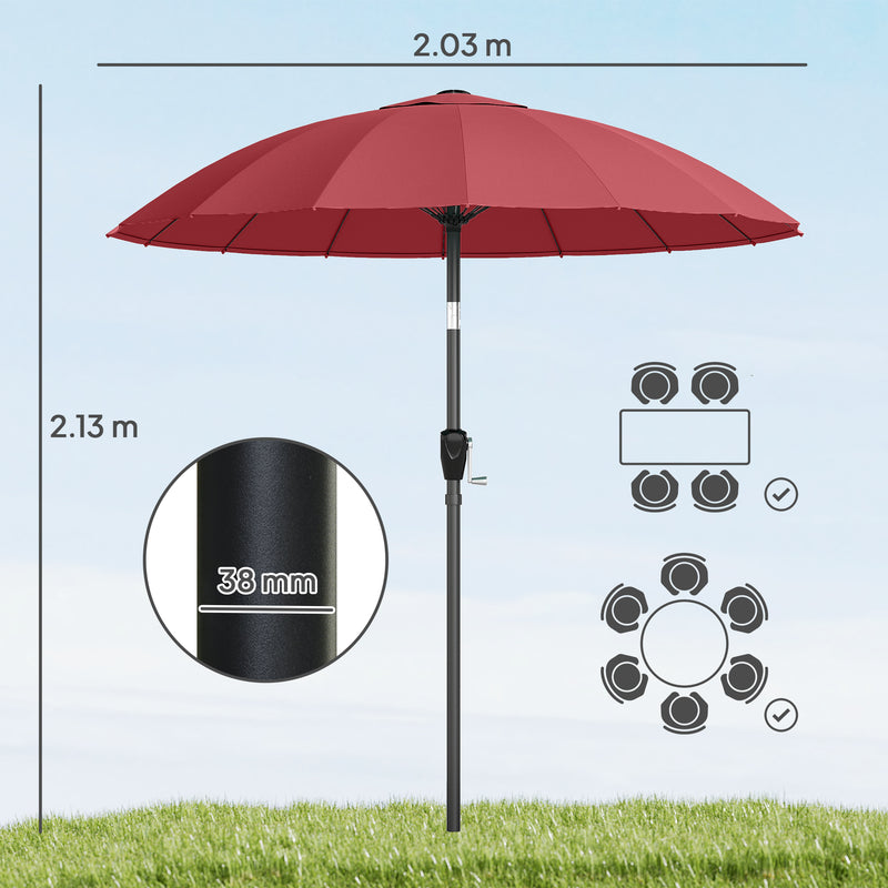 Garden Parasol Umbrella with Adjustable Tilt for Sun Protection and Shade Wine Red Outsunny