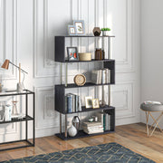 Black 5 Tier S Shape Bookcase Modern Freestanding Shelf For Home Office Or Living Room