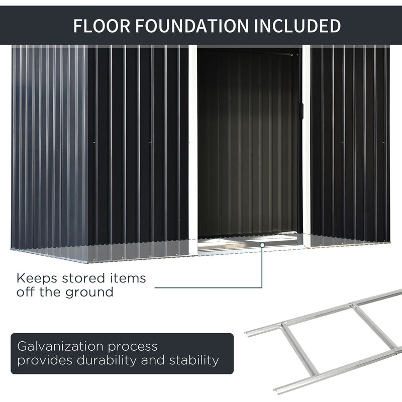 Panel showing the included galvanised steel floor foundation frame that keeps stored items off the ground
