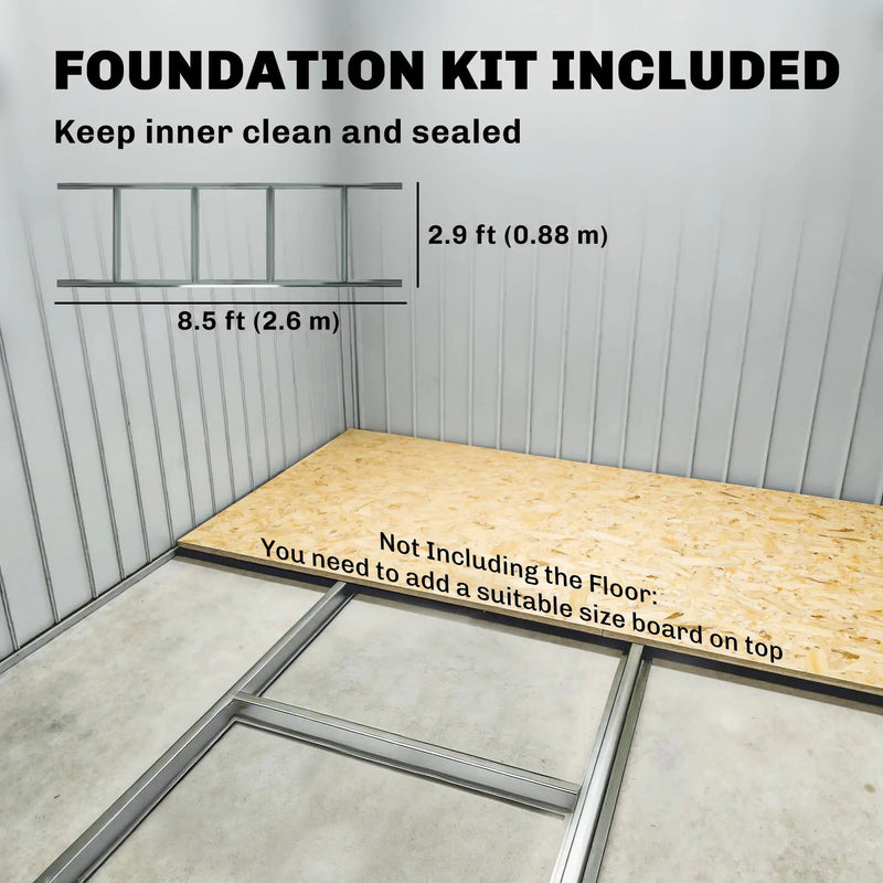 Foundation kit base frame on a concrete floor with a timber floor board laid on top