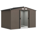 9x6ft Windowless Metal Garden Storage Shed With Foundation Kit & Apex Roof, Brown 