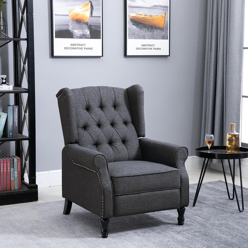 Wingback Recliner Armchair With Footrest and Button Tufted Back for Living Room Dark Grey